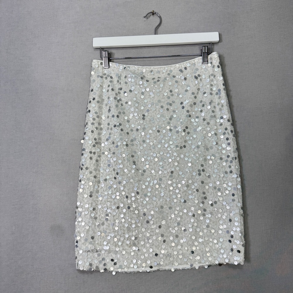 Jones New York Sequin Skirt Womens 4 White Euro Summer Bridal Y2K Coquette Party